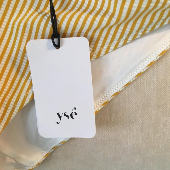 NWT Brand New YSE France Mustard Yellow Pinstripe Ruffle Bikini Set Luxury - Picture 5 of 7